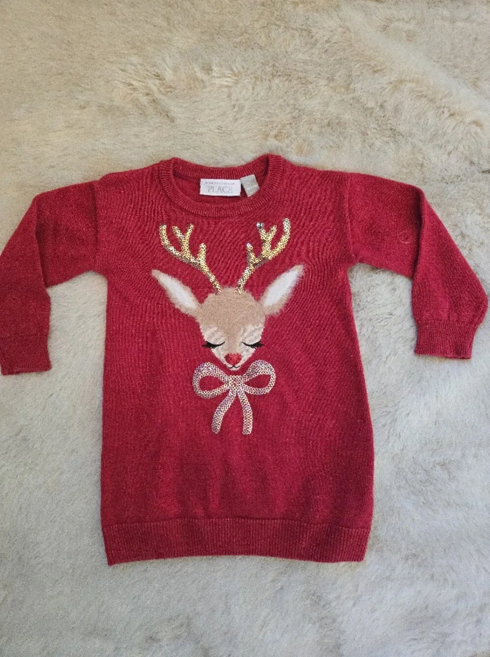 The Children's Place Reindeer Holiday Sweater Dress – Size 18–24 Months